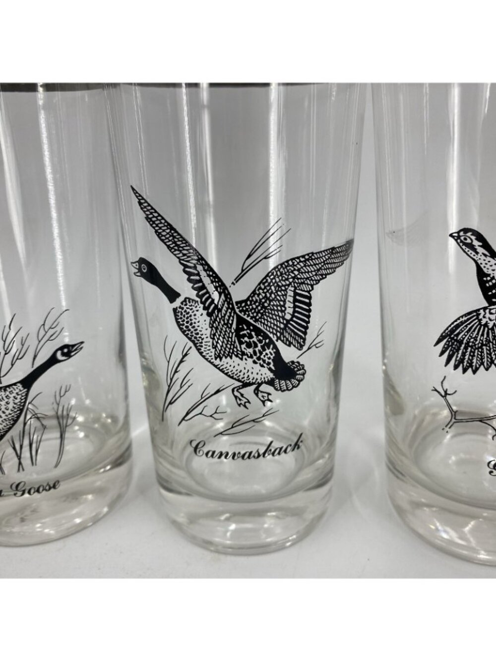 Lot 4 Richard Bishop Game Birds Waterfowl HighBall Glasses Silver Rim Vtg - Picture 4 of 7